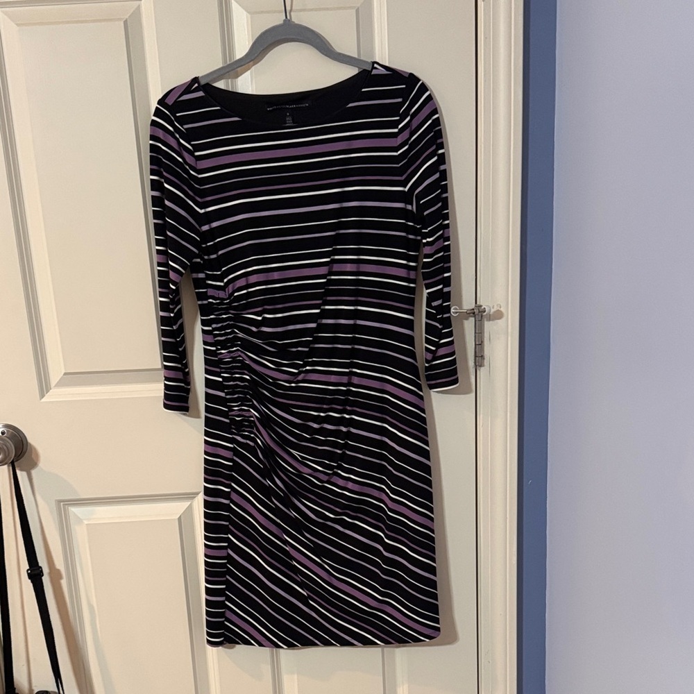 White House Black Market Black and Purple Striped Dress